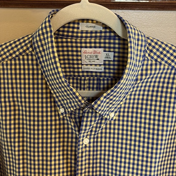 J. Crew men’s Secret Wash cotton classic button down poplin shirt blue yellow XL - Picture 1 of 12